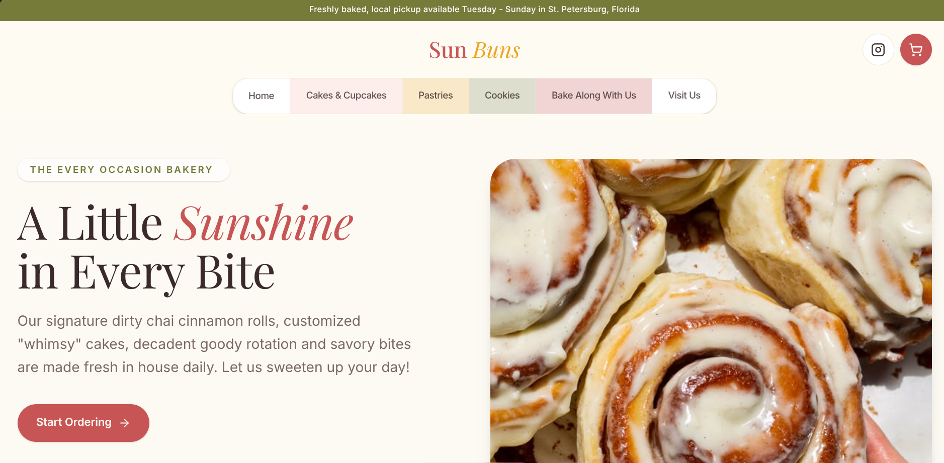 Desktop website screenshot of the Sun Buns project