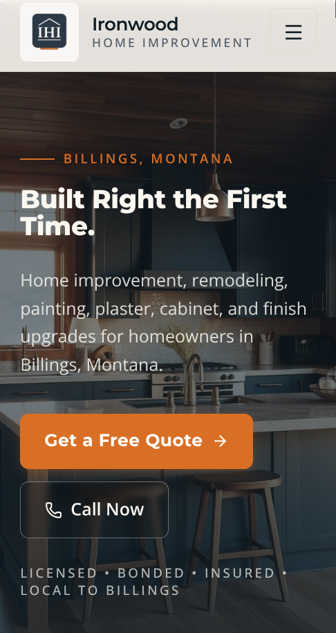 Mobile website screenshot of the Ironwood Home Improvement project