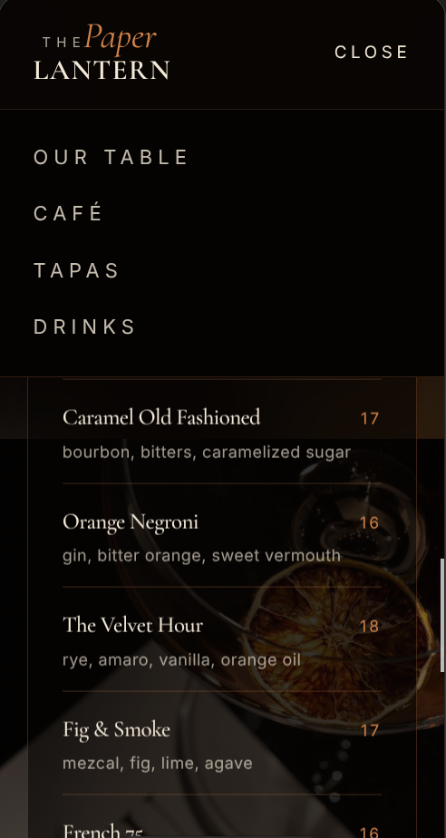Mobile website screenshot of the The Paper Lantern project