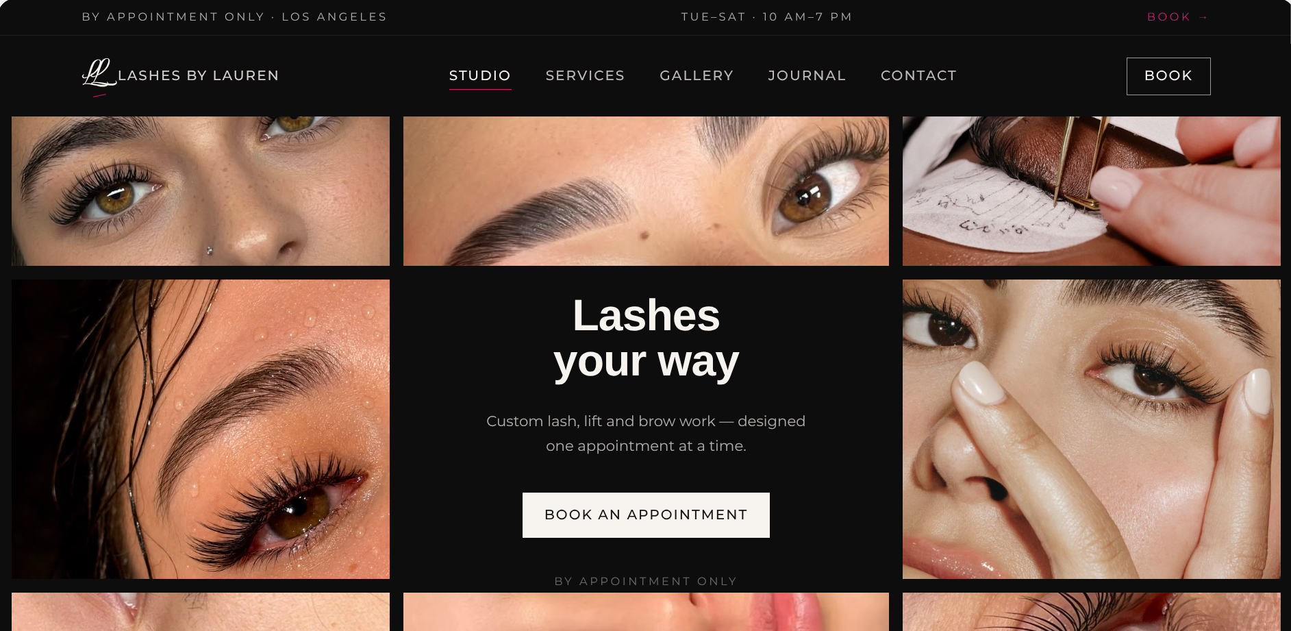 Desktop website screenshot of the Lashes by Lauren project