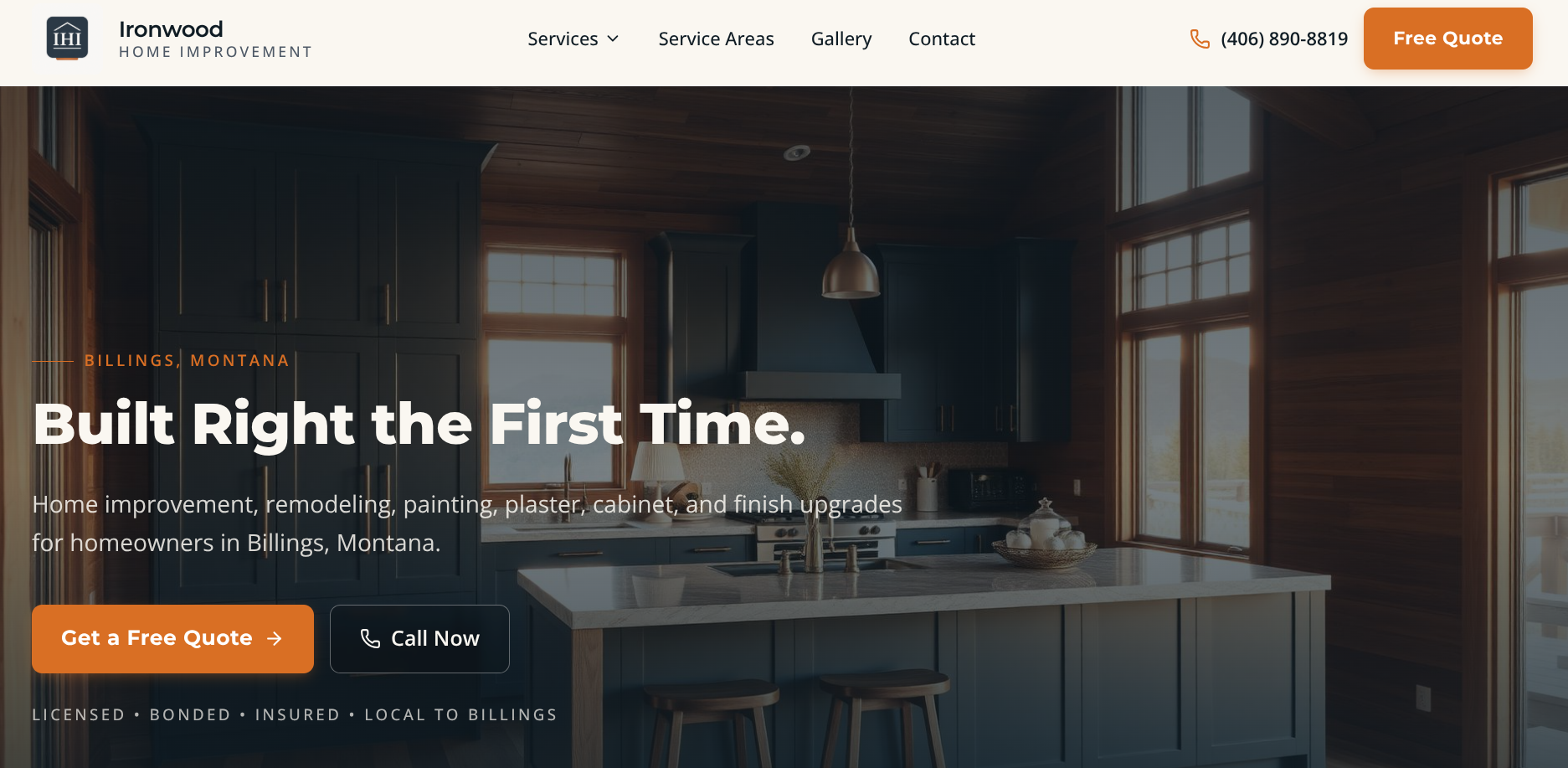 Desktop website screenshot of the Ironwood Home Improvement project